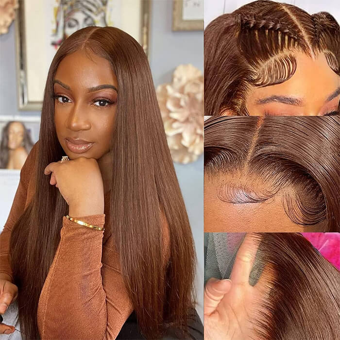 #4 Chocolate Brown Wig 4x4 13x4 Lace Front Wig Straight Human Hair Wigs