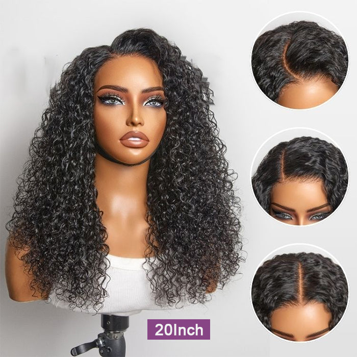 [20''=₵959] 4x4 Pre-All Glueless Closure Jerry Curly Wig Invisible Knots Natural Black Realistic Hairline Wig