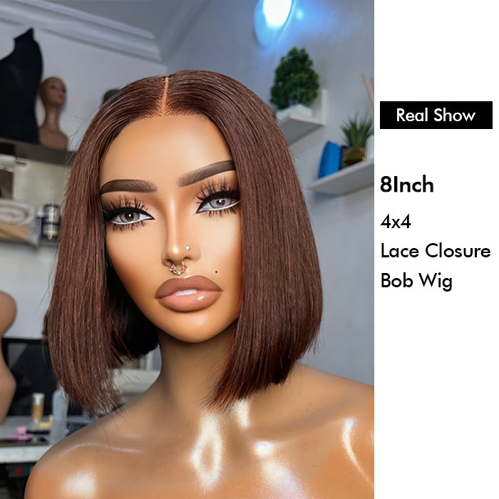 Wholesale Price | 8Inch Brown Bob Wig | Glueless Frontal 4*4 Lace