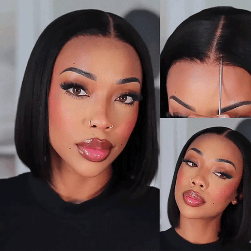 2 Glueless Wigs Set |22'' 13x4 HD Lace Frontal Curly Wig+10'' 4x4 Lace Closure Straight Bob Wig