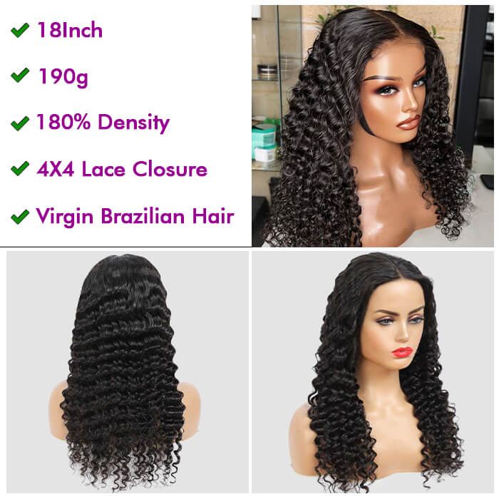 [18''=₵899] Deep Wave Glueless 4x4 Upgraded Lace Closure Pre-Cut Lace Wig