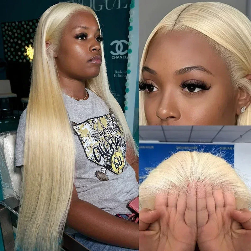 613 Blonde Straight 13x6 Lace Front Wigs Pre Plucked Lace Human Hair Wigs For Women