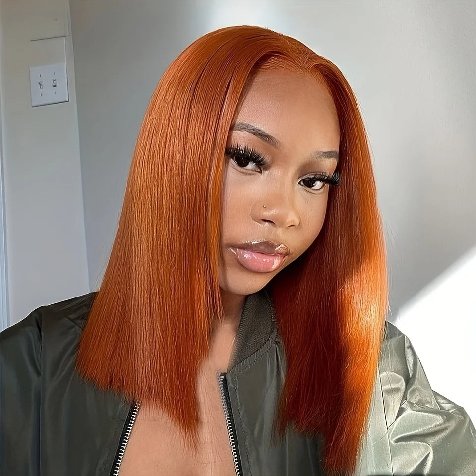 Ginger Orange Straight Bob Wig 13x4 Lace Frontal Human Hair Wigs For Women