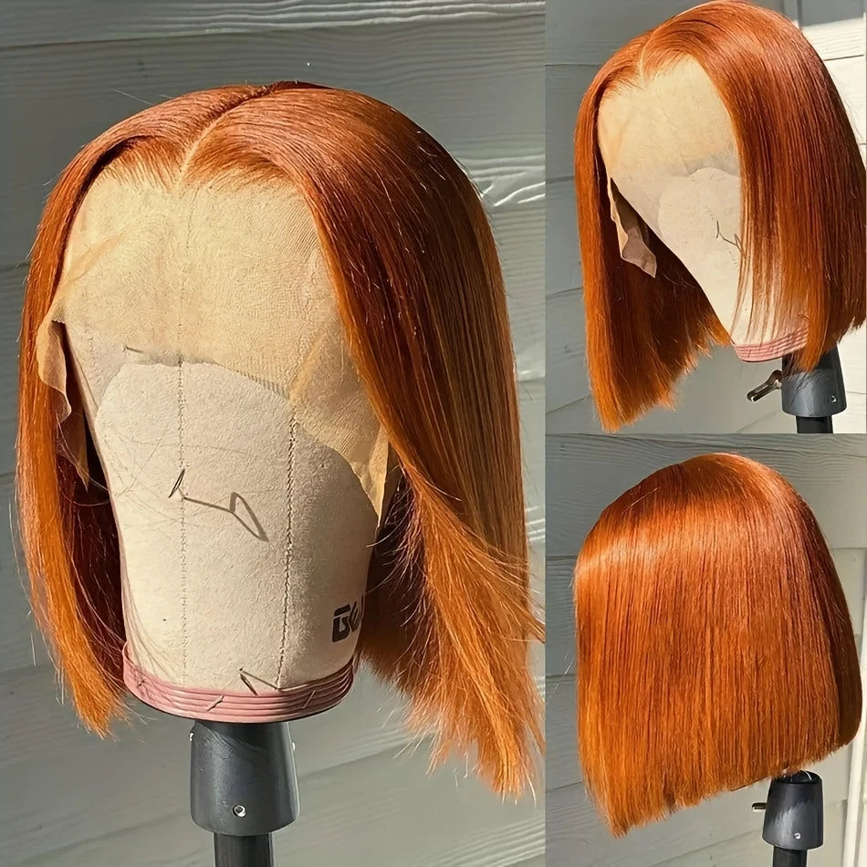 Ginger Orange Straight Bob Wig 13x4 Lace Frontal Human Hair Wigs For Women