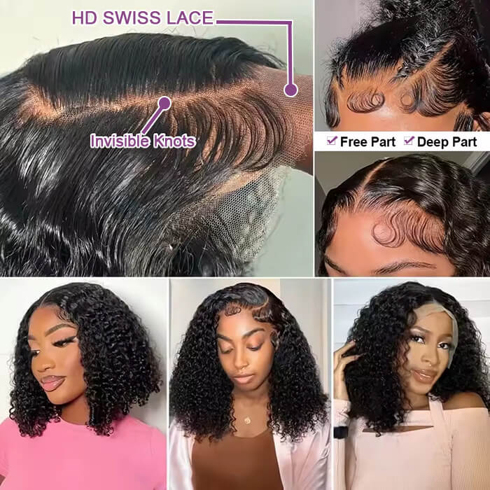 Suqu Hair Jerry Curly 13x4 Transparent Lace Front Short Bob Wig For Women
