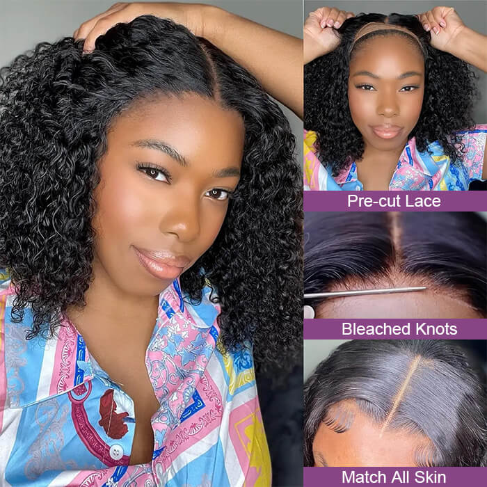 Suqu Hair Jerry Curly 13x4 Transparent Lace Front Short Bob Wig For Women