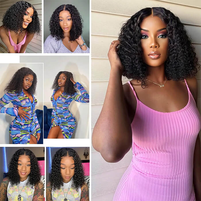 Suqu Hair Jerry Curly 13x4 Transparent Lace Front Short Bob Wig For Women