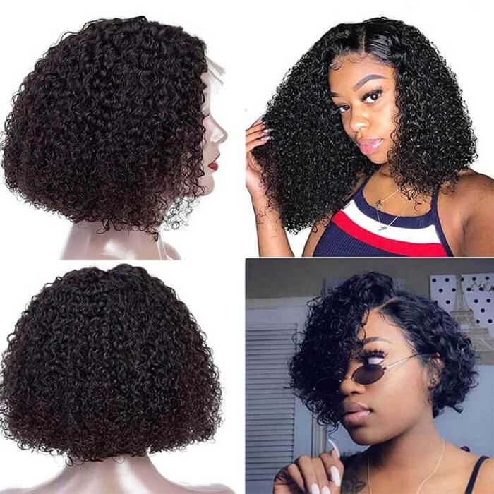 Suqu Hair Jerry Curly 13x4 Transparent Lace Front Short Bob Wig For Women