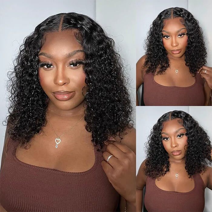 Suqu Hair Jerry Curly 13x4 Transparent Lace Front Short Bob Wig For Women
