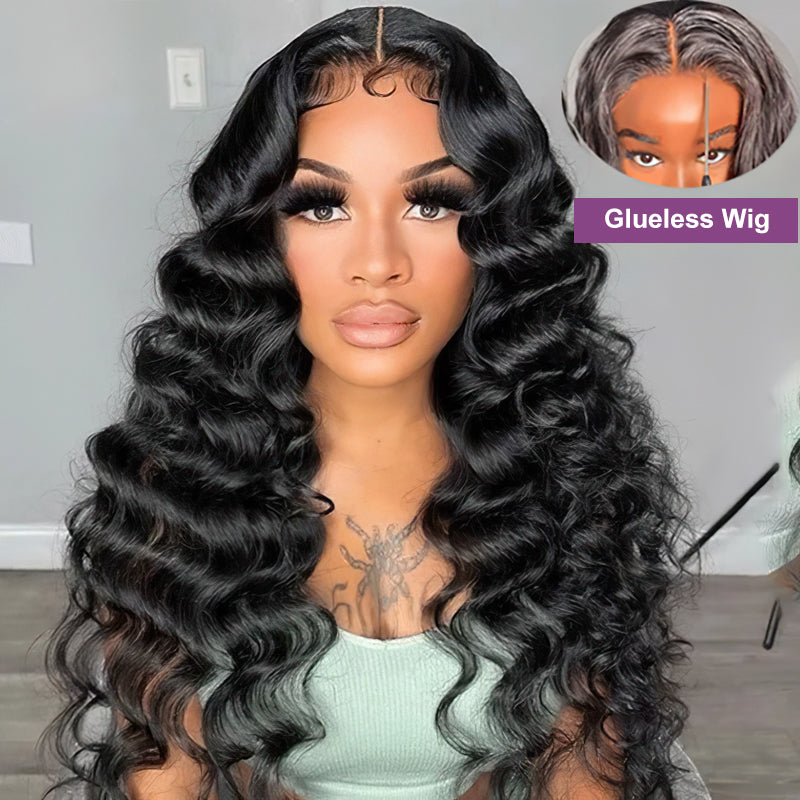 Glueless HD Loose Deep Wave Lace Front Wig Wear And Go PrePlucked Transparent Closure 100% Human Hair Wig