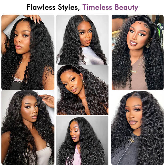 Pull Go Glueless Wig Loose Deep Wave With Drawstring Natural Black 100% Human Hair