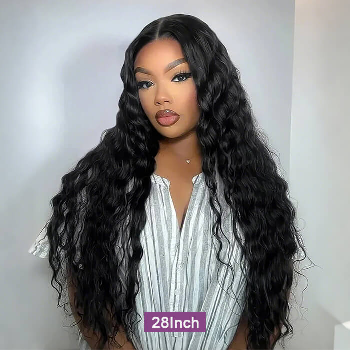 Pull Go Glueless Wig Loose Deep Wave With Drawstring Natural Black 100% Human Hair