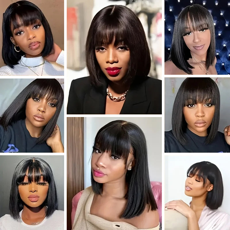 Bob Wig With Bangs Human Hair 4*4 HD Lace Closure Wigs Human Hair