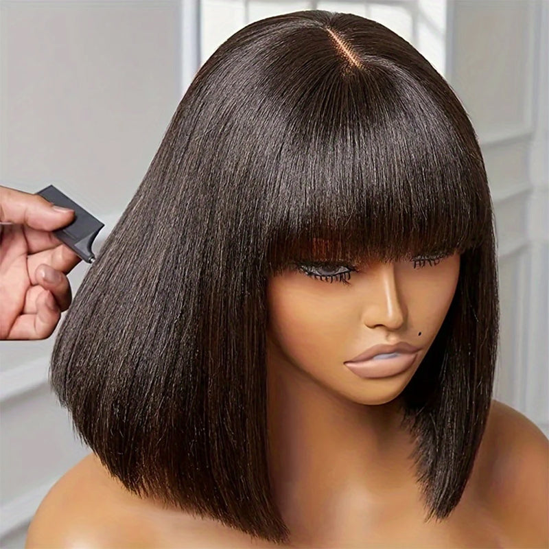 Bob Wig With Bangs Human Hair 4*4 HD Lace Closure Wigs Human Hair