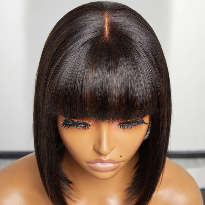 Bob Wig With Bangs Human Hair 4*4 HD Lace Closure Wigs Human Hair