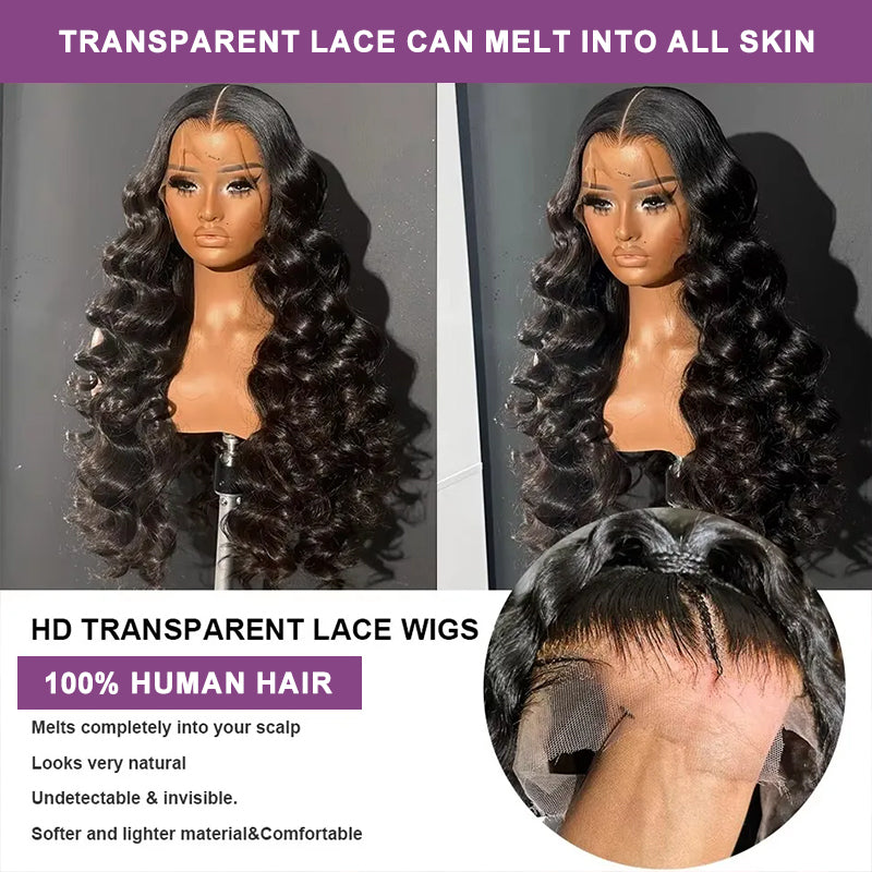 HD Transparent Lace Wig 13x4 Loose Wave Human Hair Wig Pre Plucked Hairline