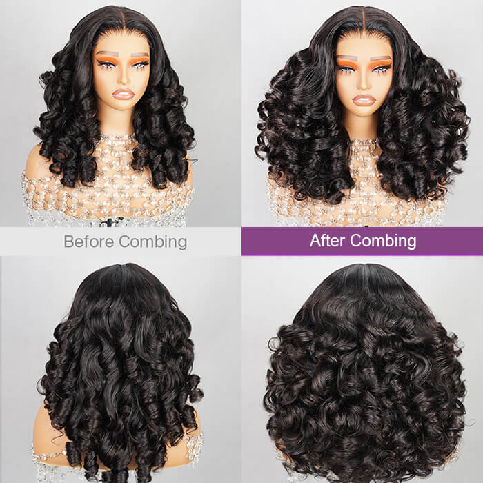 Glueless 4x4 Pre-Cut Lace Bouncy Wavy Egg Curl 13x4 Lace Frontal Wig