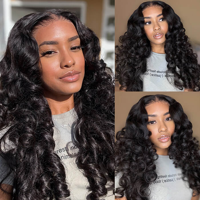 Glueless 4x4 Pre-Cut Lace Bouncy Wavy Egg Curl 13x4 Lace Frontal Wig