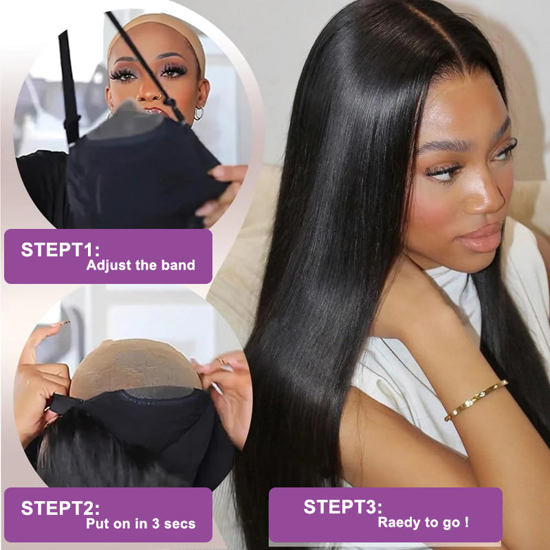 Wear Go Glueless Straight Human Hair 13x4 4x4 HD Lace Closure Pre-plucked Hairline Wigs For Women