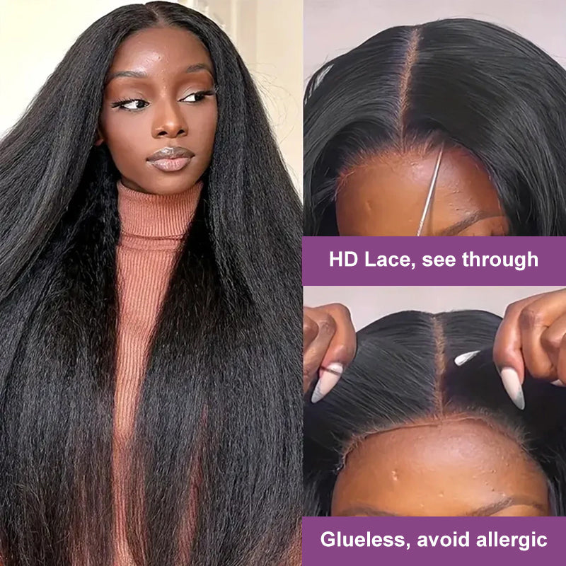 Yaki Straight 100% Human Hair Wear Go 13x4 Transparent Lace Front Wigs For Women
